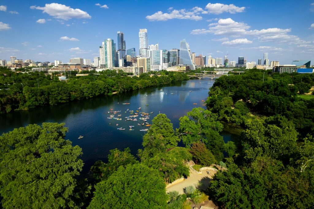 Zilker Metropolitan Park Dog Park Austin along Lady Bird Lake shoreline