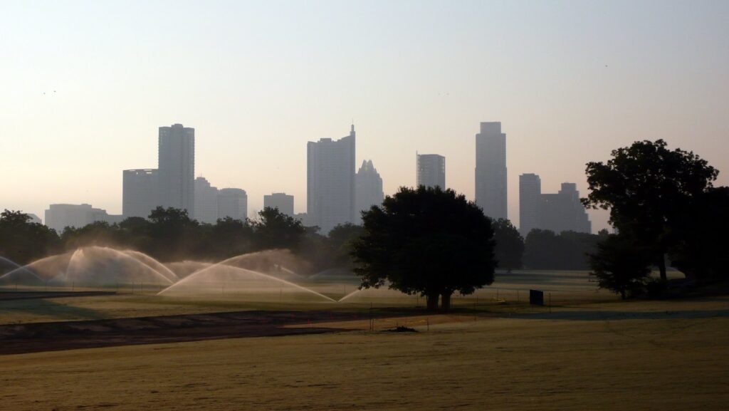 Best Dog Parks in Austin TX skyline view from Zilker Park